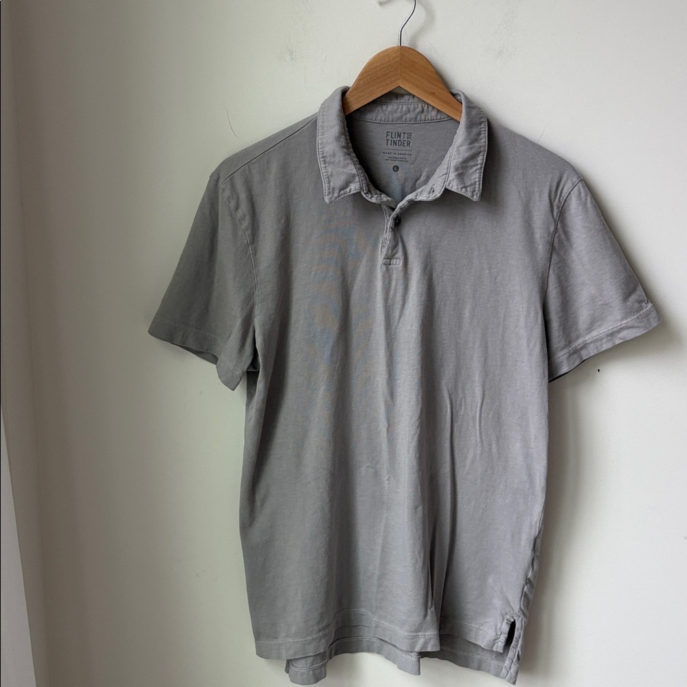 Flint and Tinder 100% Supima Cotton Knit Polo Shirt in Grey Travel Casual Size L